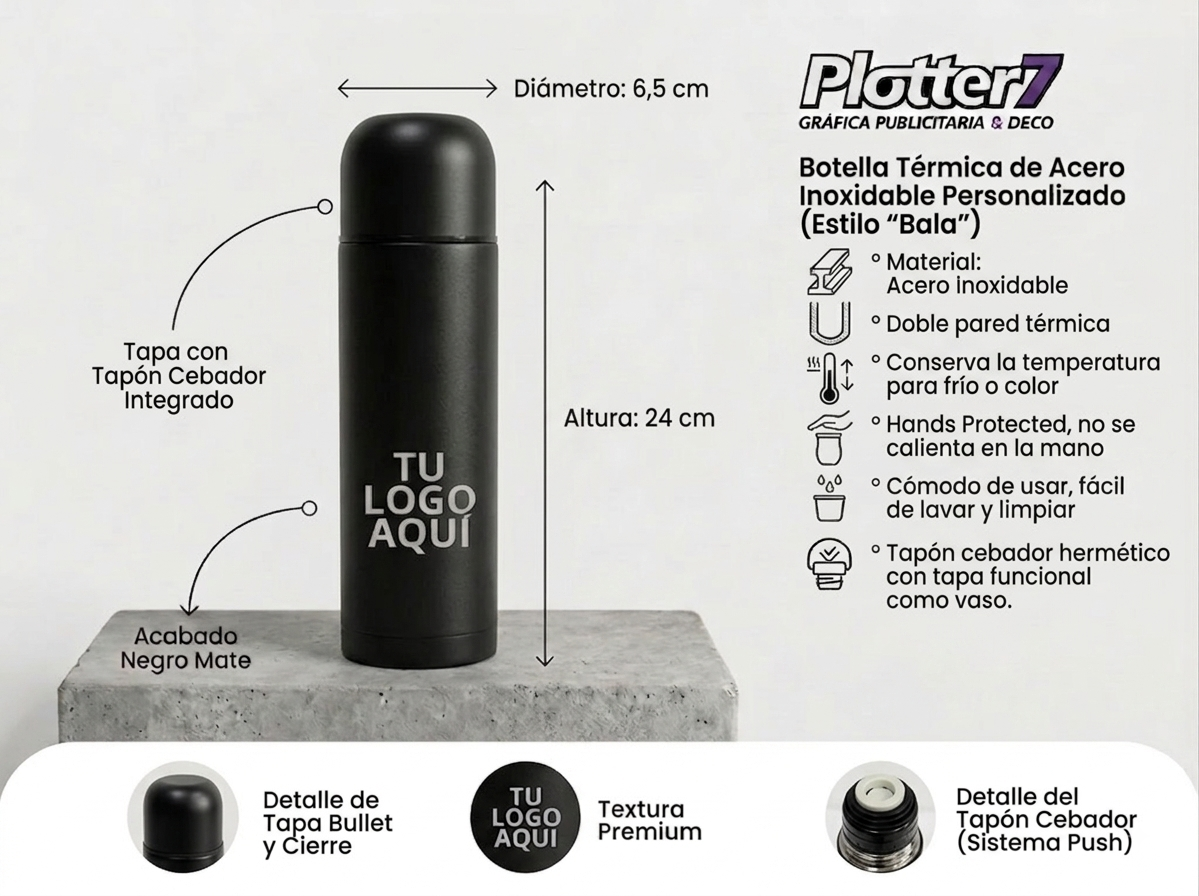 Termo bala de Acero Inoxidable Personalizado con Grabado Láser | Plotter7