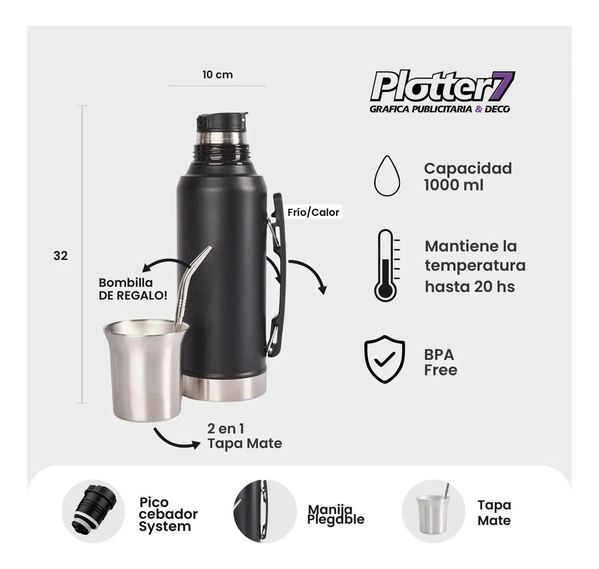 Termo System Premium con tapa Mate de aluminio | Plotter7